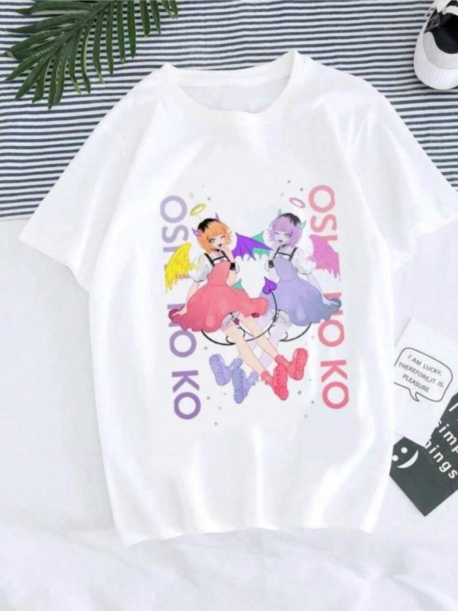 Women T-Shirt Manga Anime Oshi No Ko Harajuku Ullzang T Shirt Female Ai Ruby Akane Aquamarine Hoshino Clothes Tops - trắng - Xem 1