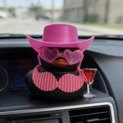 Cute Bicolor Duck Car Decor! Featuring A Pink Accent With A Black Main Body, This Adorable And Stylish Car Accessory Can Instantly Liven Up The Interior When Placed On The Dashboard, Showcasing The Owner's Unique Aesthetic And Taste.