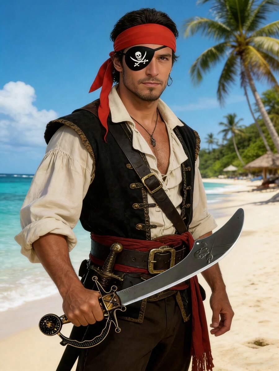 3pcs/Set (Pirate Knife, Headscarf, Eyepatch) Pirate Costume Props, Suitable For Role-Playing Games, Pirate Cosplay, Party Outfits, Holiday Gifts