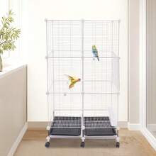 SanBouSi Large 3-Tier Bird Cage With Wheels & Brakes, 360° Full View 29.5"X14.6"X49.2" Aviary For Parrots Finches, Complete With Feeders & Perches - White and Black - View 1