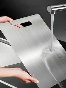 1pc High-Quality Double-Sided Stainless Steel Cutting Board - Reinforced Durable, Anti-Mold, Suitable For Kitchen And Dining, Easy To Clean With Water, Hygienic - Silver - View 2