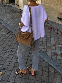 Women's Casual Dropped Shoulder Cardigan Sweater, Suitable For Commuting, School, And Vacation, Spring/Summer - Light Purple - View 8