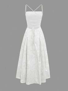 Unadoll Women's Spring Lace-Up Backless Lace Dress, Sexy And Elegant, Suitable For Vacation, Date, Back To School, New Year, Valentine's Day, Party, Wedding And Beach Wear White Summer - White - View 5