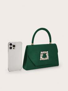 REMANLAND 这款复古祖母绿丝绒手提包饰有闪亮的方形水晶，采用奢华的绒面材质，并配有同色系顶部提手，是晚宴、盛大派对和浪漫约会的完美之选。它是送给女性的最佳礼物。 - 墨綠色 - 查看 8