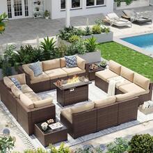 Patio Furniture Sets, 7-Piece Outdoor Patio Furniture With Thick Cushions, Wicker Outdoor Conversation Set Sectional Sofa For Backyard, Poolside, Garden - Nâu kem - Xem 3