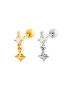 Toppiercing 1件装 多功能时尚微镶锆石创意不锈钢耳骨穿孔耳环 - 彩色 - 查看 4