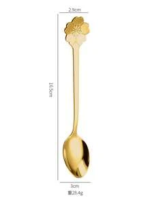 Stainless Steel Dessert Spoon, Creative Flower-Shaped Coffee Stirring Spoon With Long Handle, Gold Cherry Blossom Dual-Head Spoon, Suitable For Afternoon Tea - Multicolor - View 7