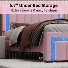 Bedroom Furniture, LED Bed Frame With Velvet Upholstered Headboard, Queen Bed Frame With Modern Diamond Headboard Adjustable, Bedroom Deccor, No Box Spring Needed, Easy Assembly, (USB LED Strip) - Pink - View 5