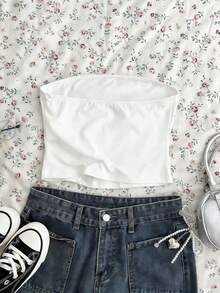 Y2K露脐上衣，女士无袖衬衫 - 米白色 - 查看 3