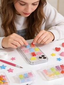 5/10/20/30/50/60/80/100/150/200颗彩色迷你扁熊软糖，星星、爱心造型，树脂材质，可用于工艺品制作、糖果设计装饰，适用于手机壳、剪贴簿、DIY工艺品、美甲、发夹、耳环等饰品制作。 - 彩色 - 查看 7