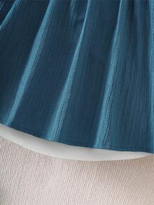 女童无袖连衣裙，背部饰有蝴蝶结，收腰设计，优雅简约，春夏款 - 藍色 - 查看 4