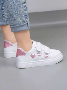 1双2026新款爱心魔术贴女童休闲运动鞋，时尚百搭校园跑步鞋 - 白色 - 查看 8