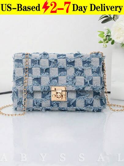 Spring 2026 Women's Tie Dye Denim Crossbody Bag -Inspired Quilted Chain Bag For Travel & Date,High Quality Spring Denim Shoulder Bag Unique Tie Dye Small Square Bag Perfect For Gift & Holiday,Shoulder Bag Ideal Gift For Her & Daily Use,Viral  Style Bag! Quilted Zebra Tie-Dye Denim Crossbody Bag For Women, Multiway Chain Strap Shoulder Purse | Y2K Must-Have,Unique Design Tie Dye Denim Underarm Bag High Quality Chain Shoulder Bag Versatile For Jeans & Dresses,Valentine's Day,[US Local Warehouse]