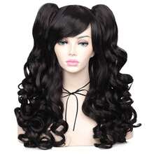 Fluffy Wave Double Ponytail Wig, Jet Black High-Temperature Fiber Cosplay Wig, Heat Resistant & Voluminous, Perfect For Anime Cosplay, Comic Con & Lolita Style, Playful & Eye-Catching - Black - View 12