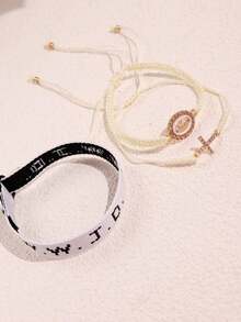 3件套 时尚独特设计 百搭个性化编织字母、十字架、圣母玛利亚吊坠手链套装，男女皆宜，日常佩戴及节日礼物首饰 - 彩色 - 查看 9