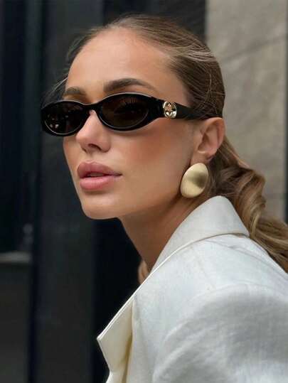 1pc Elegant Small Frame Oval Fashionable Glasses, Retro Personalized Casual Versatile Women's Glasses, Suitable For Daily Wear, Street Style, Vacation, Travel, Summer Beach, Outdoor, Travel Beach Accessories