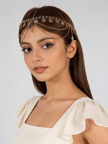 Fashion Bohemian Style Gold And Silver Alloy Chain-Shaped Crystal Pendant Hairband Is A Beautiful Piece Of Jewelry Suitable For Women To Wear At Parties, Ramadan, Festival Events And Daily Occasions. It Is Also A Suitable Accessory For Students And An Ideal Jewelry For Women., Head Accessories, Headpiece, Head Jewelry - Multicolor - View 3