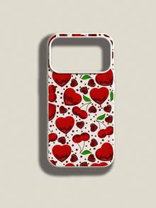 1个时尚创意全屏红色爱心樱桃波点图案液态硅胶防震软手机壳，兼容 11/12/13/14/14 Plus/15/15 Plus/16/16 Plus/17/17 Pro - 彩色 - 查看 1