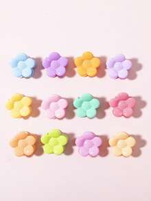 12件套可爱猫狗五瓣花塑料发夹配饰套装 - 彩色 - 查看 6