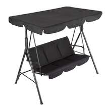 Columpio de patio para 3 personas, hamaca colgante para porche exterior con toldo y reposabrazos ajustables, asiento y respaldo de textileno transpirable, banco columpio para jardín, piscina y patio trasero. - Negro - Ver 2