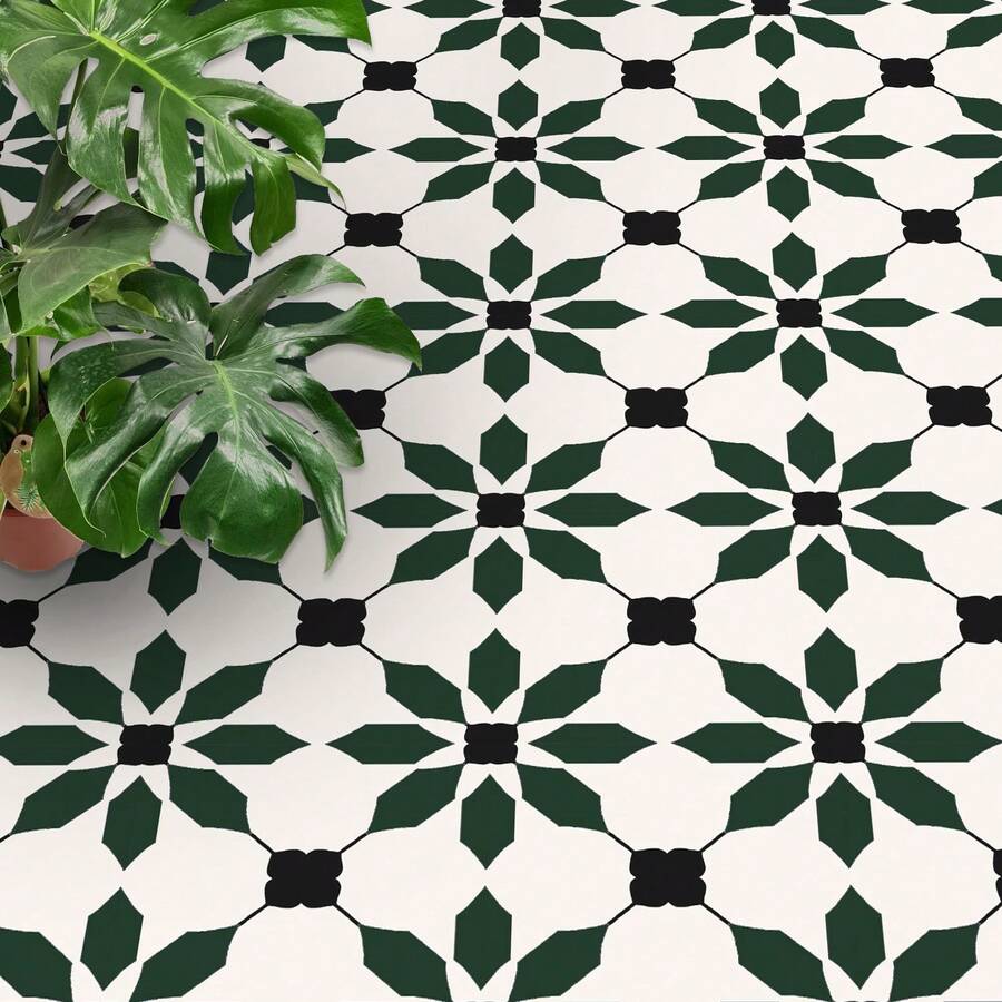 MORCART 20cm X 20cm Peel And Stick Floor Tiles, 20 Pieces Of Self-Adhesive DIY Vinyl Flooring, Suitable For Removable Waterproof Tile Stickers (Dark Green) In Bedrooms, Living Rooms, Bathrooms, Kitchens, And Stairs - 墨綠色 - 查看 1