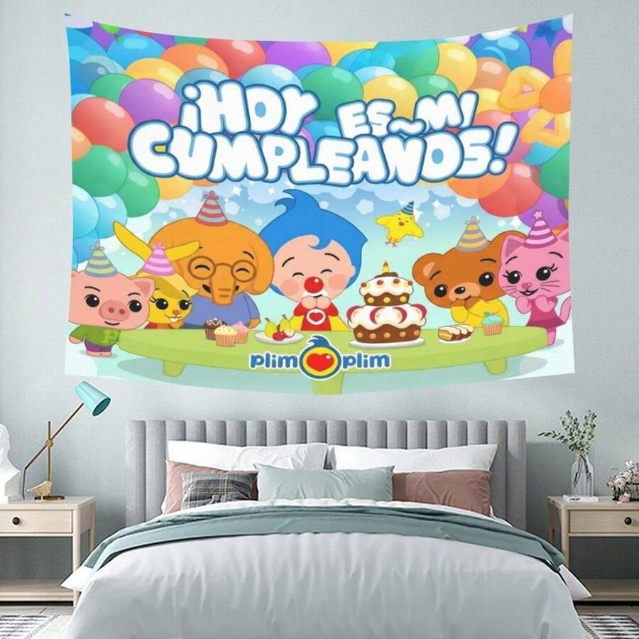 "Spanish 'Hoy Es Mi Cumpleaños' Cartoon Tapestry | Vibrant Party Decor For Dorms & Gatherings - Nhiều màu - Xem 1