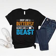 Camiseta de portero de hockey Regalo de portero de hockey Sudadera de mamá de portero de hockey Camiseta motivacional de portero Cae como una mariposa Bloquea como una bestia - Negro 2 - Ver 1