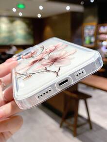 1pc Elegant Tie-Dye Magnolia Flower Pattern Transparent Soft Phone Case, Anti-Slip, Compatible With Iphone 11/12/13/14/15/16/17 Pro Max - Multicolor - View 4
