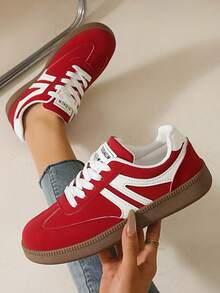 Women's Casual Flat Outdoor Versatile Sneakers, Simple Low-Top Shoes - Red - View 5