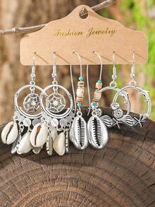 TopHanqi Ensemble De 18 Paires De Boucles D'oreilles Pendantes En Alliage Conçues Avec Des Plaques En Argent Antique Style Vintage Boheemian Vacances Florales, Cercle, Coeur, Gourde, Design Géométrique Et Évidé, Adapté Aux Femmes De La Vie Quotidienne, Du Travail, Des Voyages, Des Vacances, En Toutes Saisons Avec Des Styles Multiples Simples, Élégants Et . - Argent ancien - Voir 4