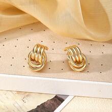 2 piezas Pendientes de aro de bola con rayas multicapa de metal minimalista y retro de lujo, conjunto de pendientes personalizados y elegantes, adecuados para el uso diario y versátil - Amarillo Oro - Ver 4