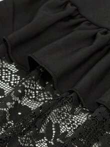 Gothic Style Lace Patchwork Ruffle Hem Solid Color Pirate Skirt - màu đen - Xem 6