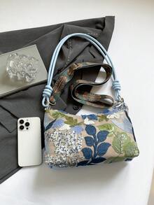 时尚亮片刺绣单肩斜挎包，女士设计，2026新款 - 藍色 - 查看 3