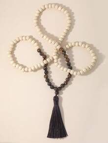 1pc Turquoise Wood Bead Long Necklace With Bohemian Style Tassel Pendant, Meditation Beads Jewelry Gift For Women & Men - Multicolor - View 12