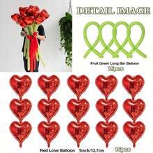 30pcs Heart Shaped Balloon Bouquet Set, Red And Green DIY Long Balloons For Birthday, Wedding, Valentine's Day, Party - DIY Heart Bouquet Set - View 2