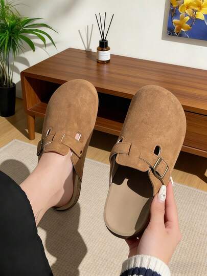 Zapatos planos de mujer sin cordones, nuevos lanzamientos - Birkenstocks, zuecos, mocasines, zuecos de madera con hebilla ajustable, diseño lindo y único, zuecos de madera ligeros y cómodos para el verano, sandalias casuales de verano a la moda adecuadas para exteriores, vacaciones y caminar, elegantes sandalias tipo mule sin cordones, sandalias marrones, pantuflas de punta abierta, elegantes pantuflas casuales de otoño/invierno adecuadas para exteriores, vacaciones y caminar, regalos de Acción de Gracias/Halloween, zapatos sin cordones