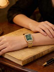 1 件简约罗马数字表盘不锈钢表带石英表，适合生日、返校、度假、万圣节礼物 - 金色 - 查看 5