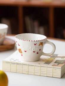 1个压花心形小熊陶瓷杯，高品质早餐牛奶杯，精致马克杯，咖啡杯，办公室拿铁杯，日常果汁杯，奢华茶杯，适合作为礼物送给朋友、亲戚和情侣，生日礼物，节日礼物 - 彩色 - 查看 7