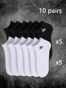 15 Pairs Solid Black, White, Grey Short Socks, Fashionable Minimalist Sports Socks, Invisible Ankle Socks, Suitable For Daily Wear And Outdoor Activities All Season Christmas Gift - Multicolor - View 9