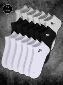 15 Pairs Solid Black, White, Grey Short Socks, Fashionable Minimalist Sports Socks, Invisible Ankle Socks, Suitable For Daily Wear And Outdoor Activities All Season Christmas Gift - Multicolor - View 11