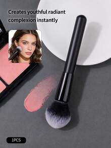 1pc High Quality Soft Bristle Powder Brush, Blush Brush, Contour Brush, Setting Brush, Highlighting Brush, Multi-Purpose Makeup Brush For Beginners, Travel Friendly - Black - View 4