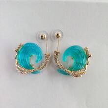 1 Pair Of Wave Earrings For Women, Beach Accesories For Women, Jewelry Light Luxury Wave Design, Unique And Versatile Jewelry Accessories, Suitable For Parties, Weddings, And Holiday Occasions, Gift For Mom, Christmas Gifts For Women, Wedding Ring, Valentine's Day, Western Jewelry - Hoa tai vàng - Xem 2
