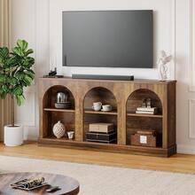 LITTLE TREE Media Console With Storage Cabinets, Farmhouse TV Stand For 65 Inch TVs, Rustic Brown Entertainment Center For Living Room - Brown - View 8