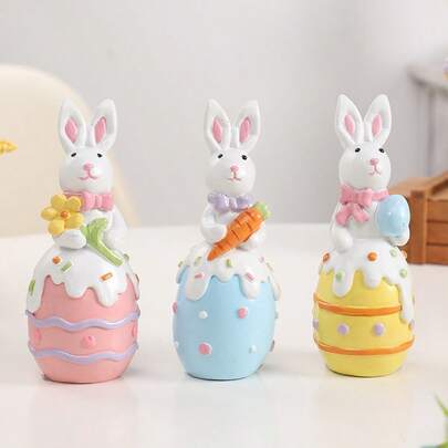 1 pieza Decoración de Pascua 2026 nueva, lindo adorno de resina con conejo y huevo de Pascua, regalo para el hogar y fiestas - Regalo perfecto - Regalo de cumpleaños - Regalo festivo - Regalo divertido