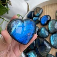 1pc Natural Flashy Labradorite Heart Shape - Unique Cabochon Cut, High-Gloss Smooth Polish, Convenient Flatback - Approx 10-600g, - Royal Blue - View 15
