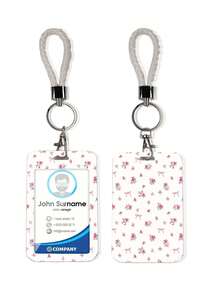 1pc Cute Lace Striped Bow Design ID Card Holder With Keychain Clip, Butterfly Phone Lanyard, Keychain Badge Rack - Rectangle - View 4