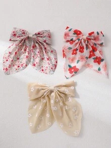 3pcs/Set Girls Butterfly Floral Ribbon Hair Clips Hairpins, Daily Decor - Multicolor - View 8