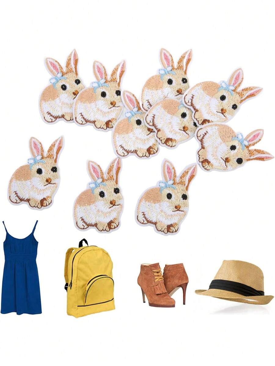 6/12Pcs Little Cute Bunny Applique Embellishments, DIY Sewing Cotton Ironing On Patch Embroidered Applique For Craft Wedding Dresses Gifts - Multicolor - View 1