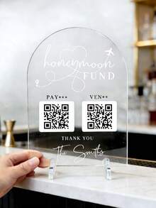 1 biển hiệu cưới bằng acrylic tùy chỉnh, giá đỡ acrylic cá nhân hóa với văn bản và mã QR tùy chỉnh, phù hợp cho trang trí đám cưới, bảng acrylic có thể tùy chỉnh với mã QR và văn bản, thích hợp cho trang trí địa điểm tổ chức đám cưới của cô dâu và chú rể. - Bình thường - Xem 7