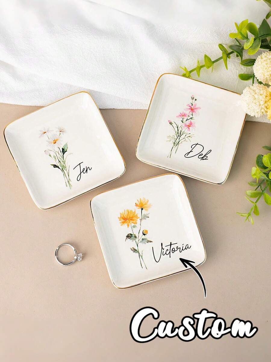 Khay đựng trang sức nhỏ bằng gốm sứ cá nhân hóa, khay đựng trang sức hình hoa sinh nhật theo yêu cầu, khay đựng trang sức dành cho nữ, món quà hoàn hảo cho phù dâu hoặc bạn thân, quà sinh nhật Giáng sinh cho mẹ, vợ, quà tặng phù dâu, phù hợp cho mọi mùa.